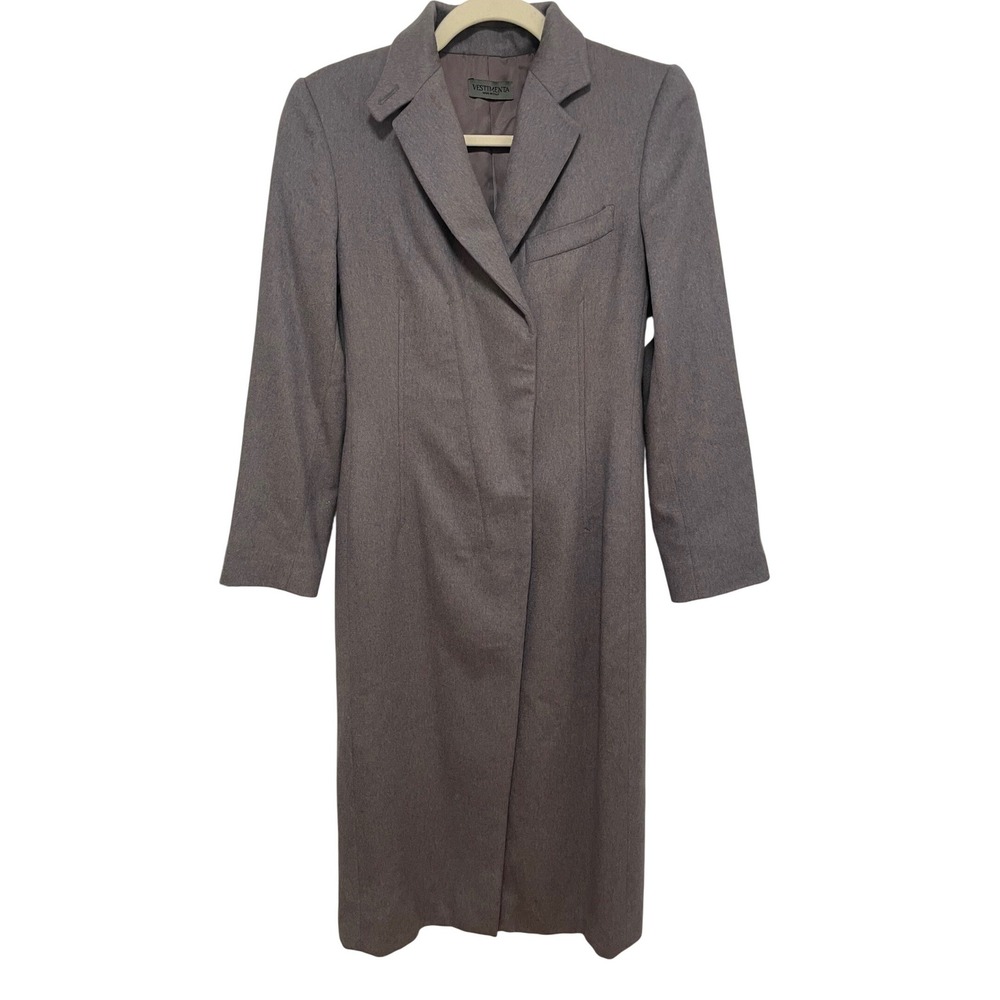 VESTIMENTA Pure Cashmere Coat XS Vintage Grey Lapel Collar Italian‎ Luxe EUC